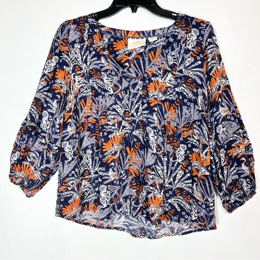 Maeve Anthropologie | boho top size XS multicolored 3/4 elastic sleeve